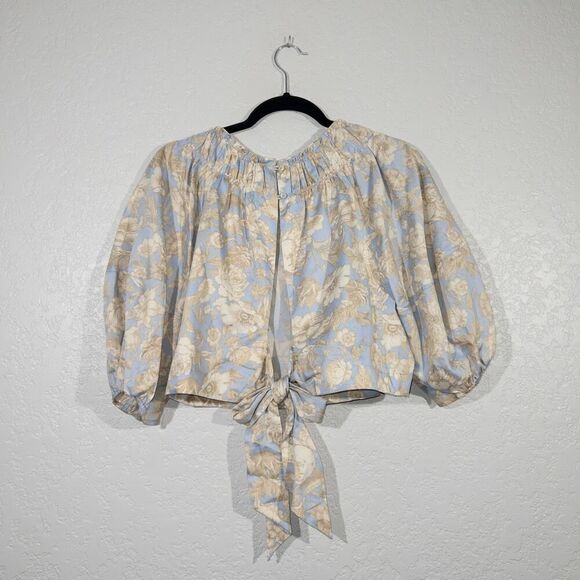 New Rebecca Taylor Blue Sky‎ Satin Leaf Floral Open Back Top Size 8 - Picture 10 of 12